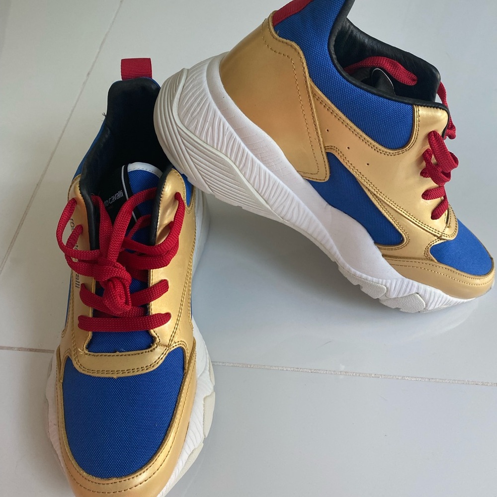 Roberto Cavalli Gold And Blue Sneakers Modern Design View 4
